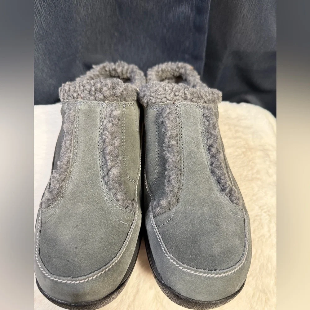 Ryka Arctica Women’s 10W Gray Suede Slip-On Winter Mules Faux Fur Lined